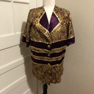Vintage Metallic Gold and Purple Button Down Top